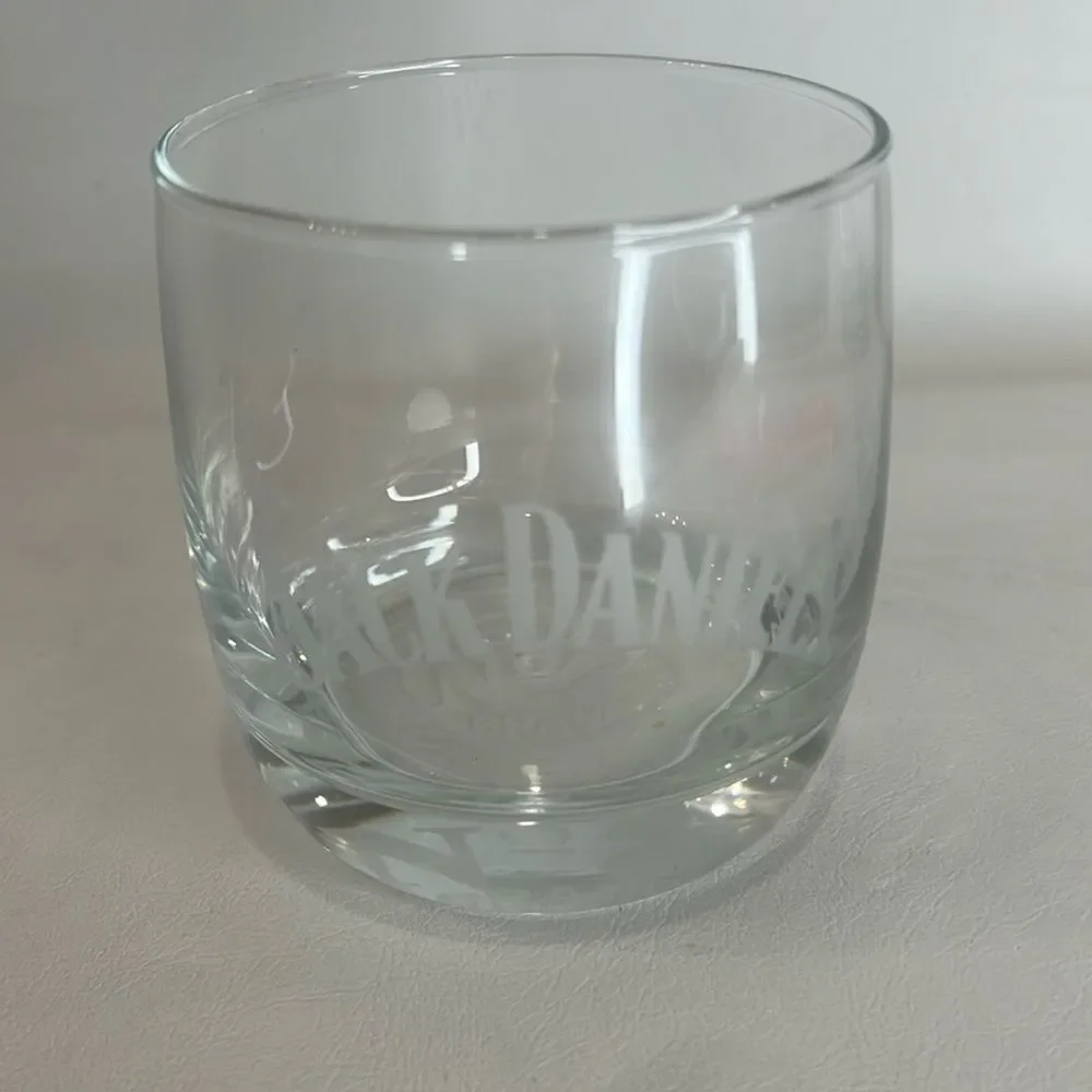 Jack Daniel’s 8 Oz Rocks Cocktail Clear Glass White Etching Stamped White Letter